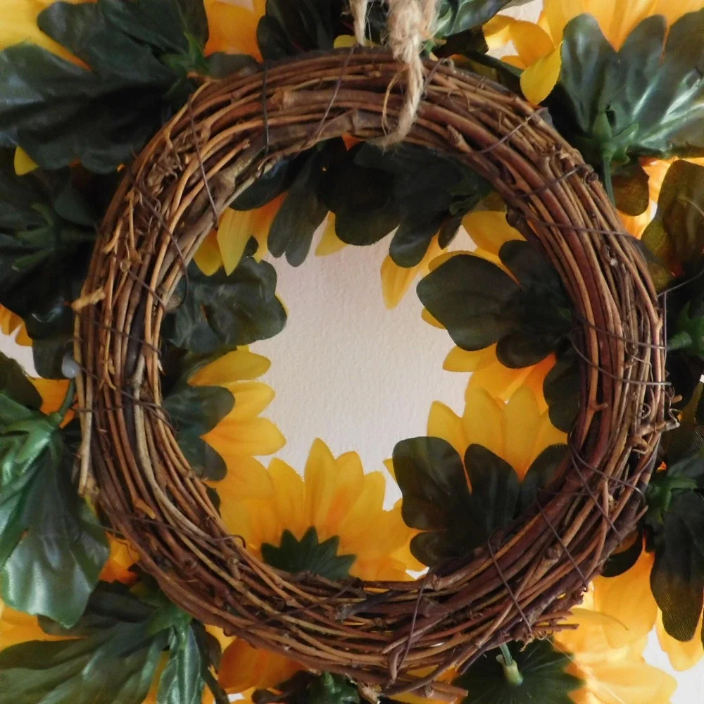 Yellow Sunflower Mini Wreath, Grapevine Base, Cabinet Decor, Candle Ring